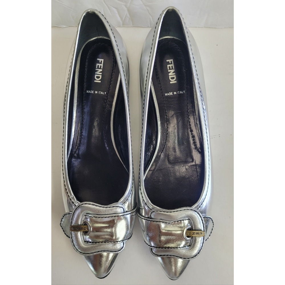 Fendi Silver Flats with Buckle Detail